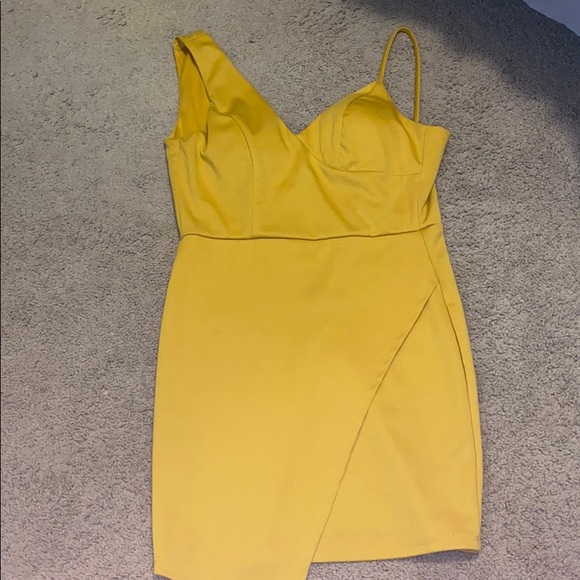 Mustard Yellow Cocktail Formal Dress - Picture 2 of 5